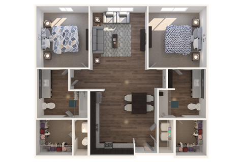 Floor plan for 2 beds, 2 baths, 948 sqft